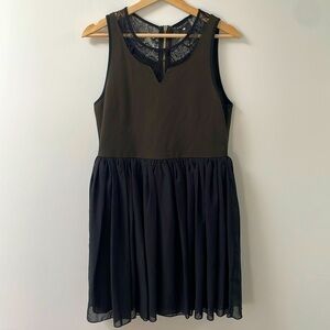 Against Nudity lace tulle pleated skirt dress sleeveless, olive green size S/M/L